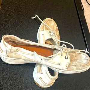 Coach boat shoes white and cream